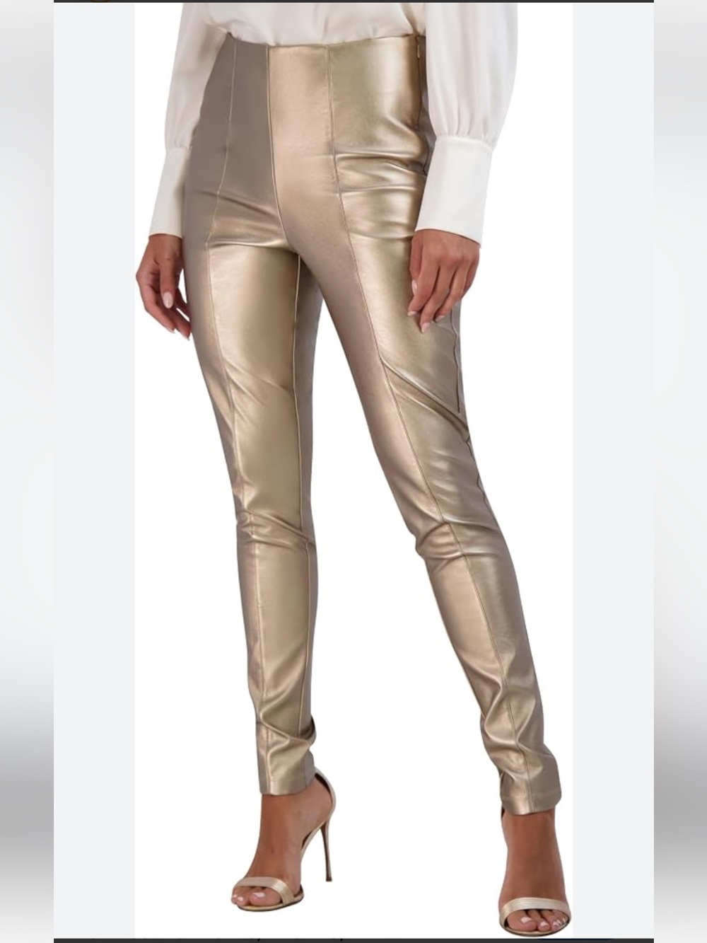 BCBGeneration Metallic Champagne Faux-Leather Skinny Pants 🆕